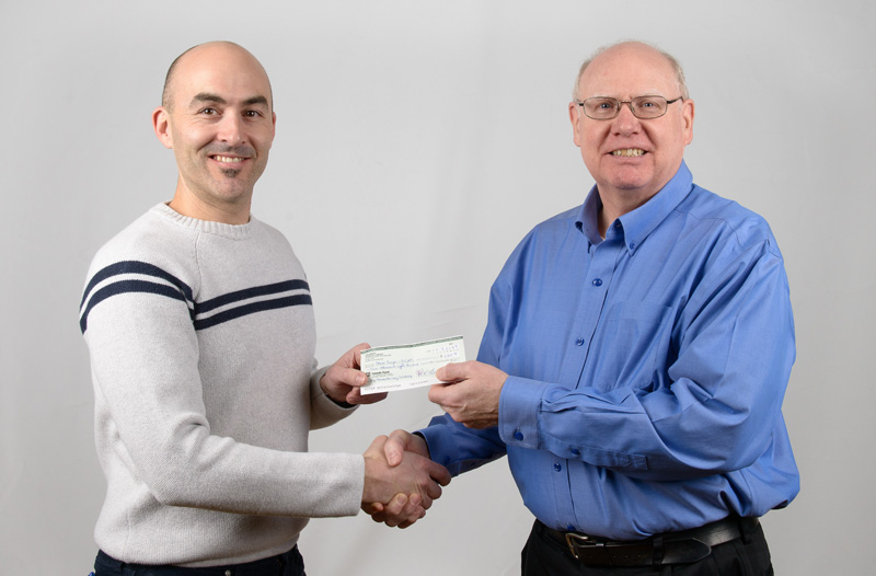 Presentation of Scholarship cheque from Sing Canada Harmony to Jamie McIntyre of South Carleton High School